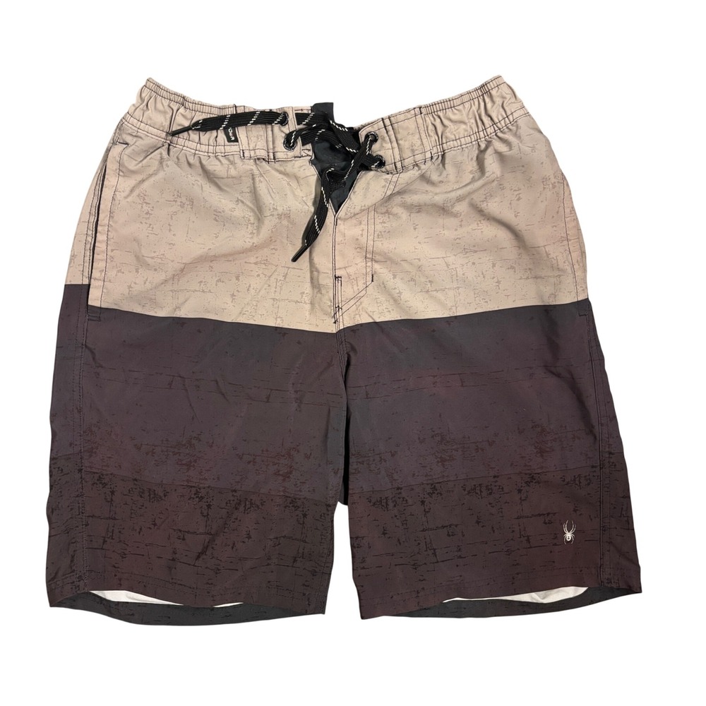 Spyder Board Shorts Size L Brown Tan Colorblock Swim Trunks Mesh Lining